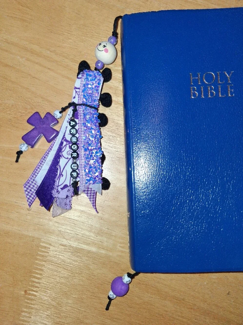 Handmade Purple Ribbon Bible Tassel Bookmark with Cross